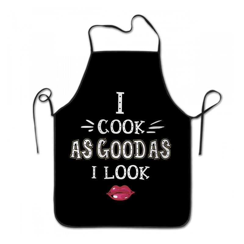 Granbey I Cook As Good As I Look Aprons Waterproof Funny Quote with Red Lip Print Cooking Apron for Women Durable Kitchen Chef Apron for Baking, Gardening, Grilling, BBQ - Image 1